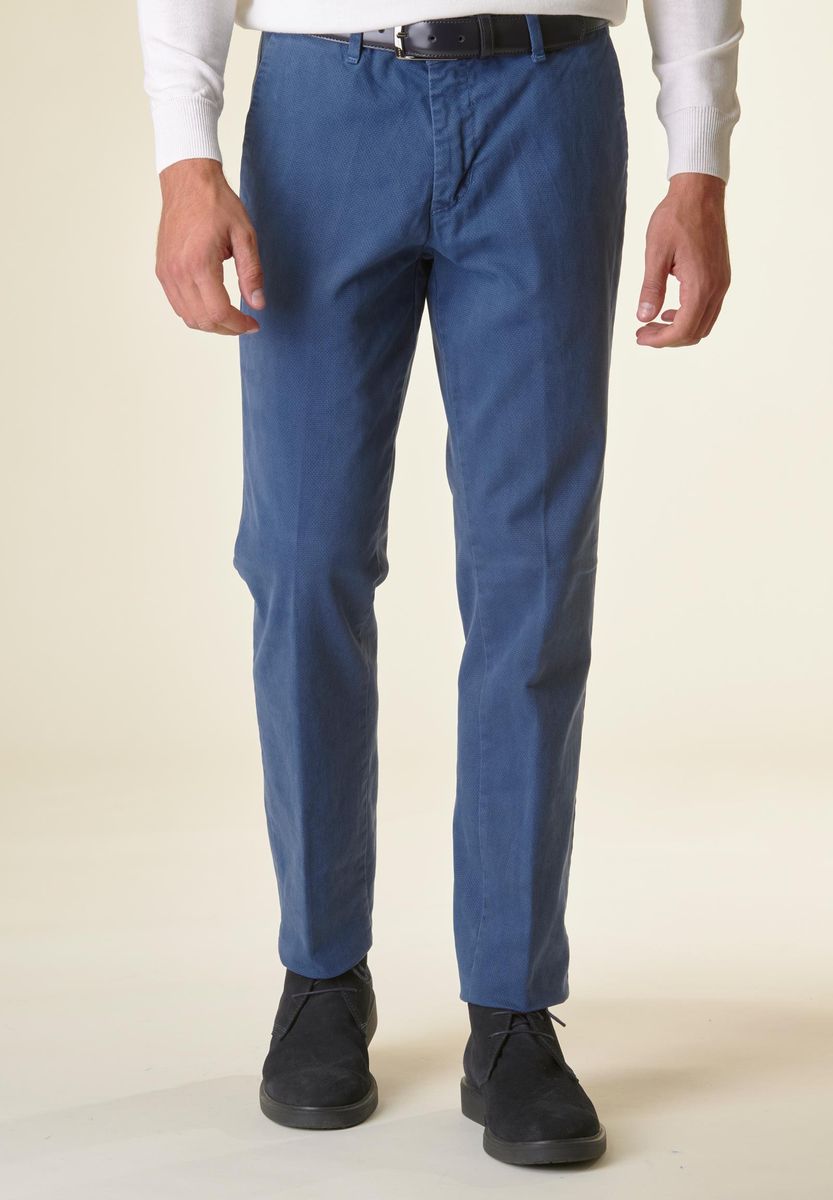 Angelico Pantalone blu chiaro cotone micro-stampa regular Moda