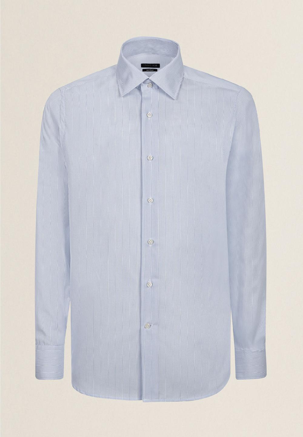 Angelico Camicia bianca azzurra rigata cotone no-stiro custom fit Italy