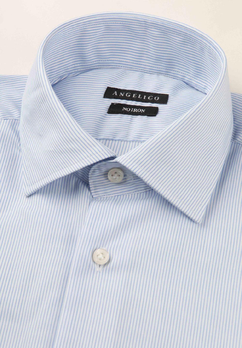 Angelico Camicia bianca azzurra rigata cotone no-stiro custom fit Italy