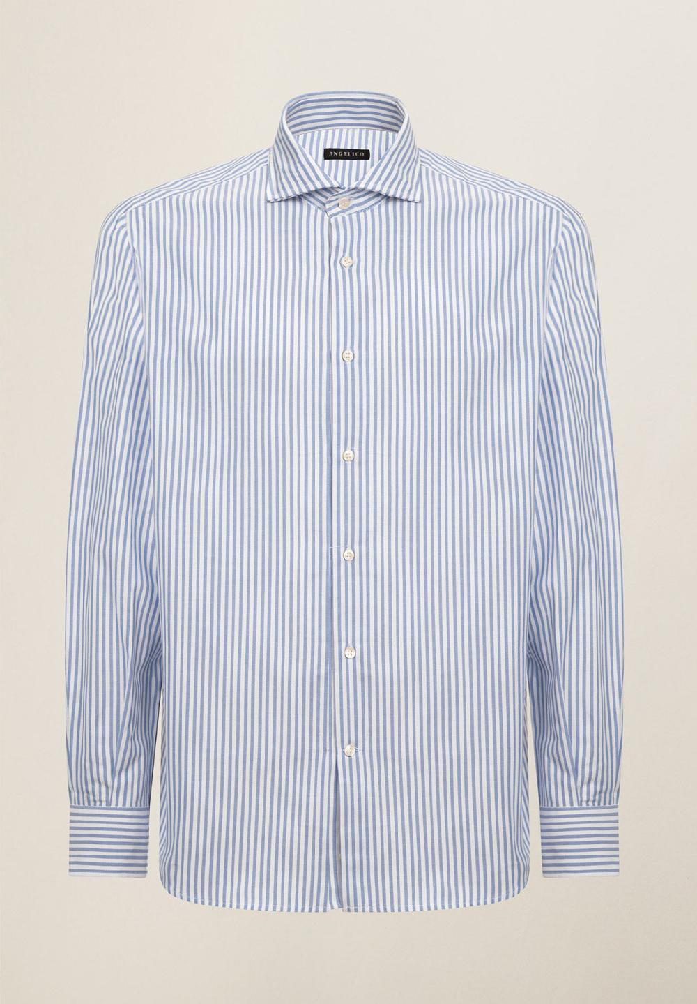 Angelico Camicia azzurro bianco rigata cotone regular fit Italia