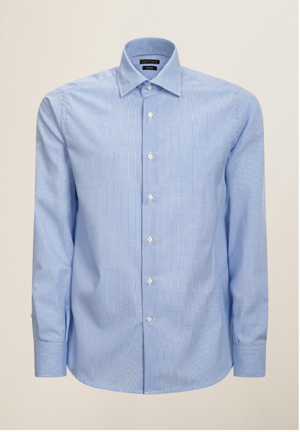 Angelico Camicia bianca azzurra vichy cotone no-stiro custom fit In Linea