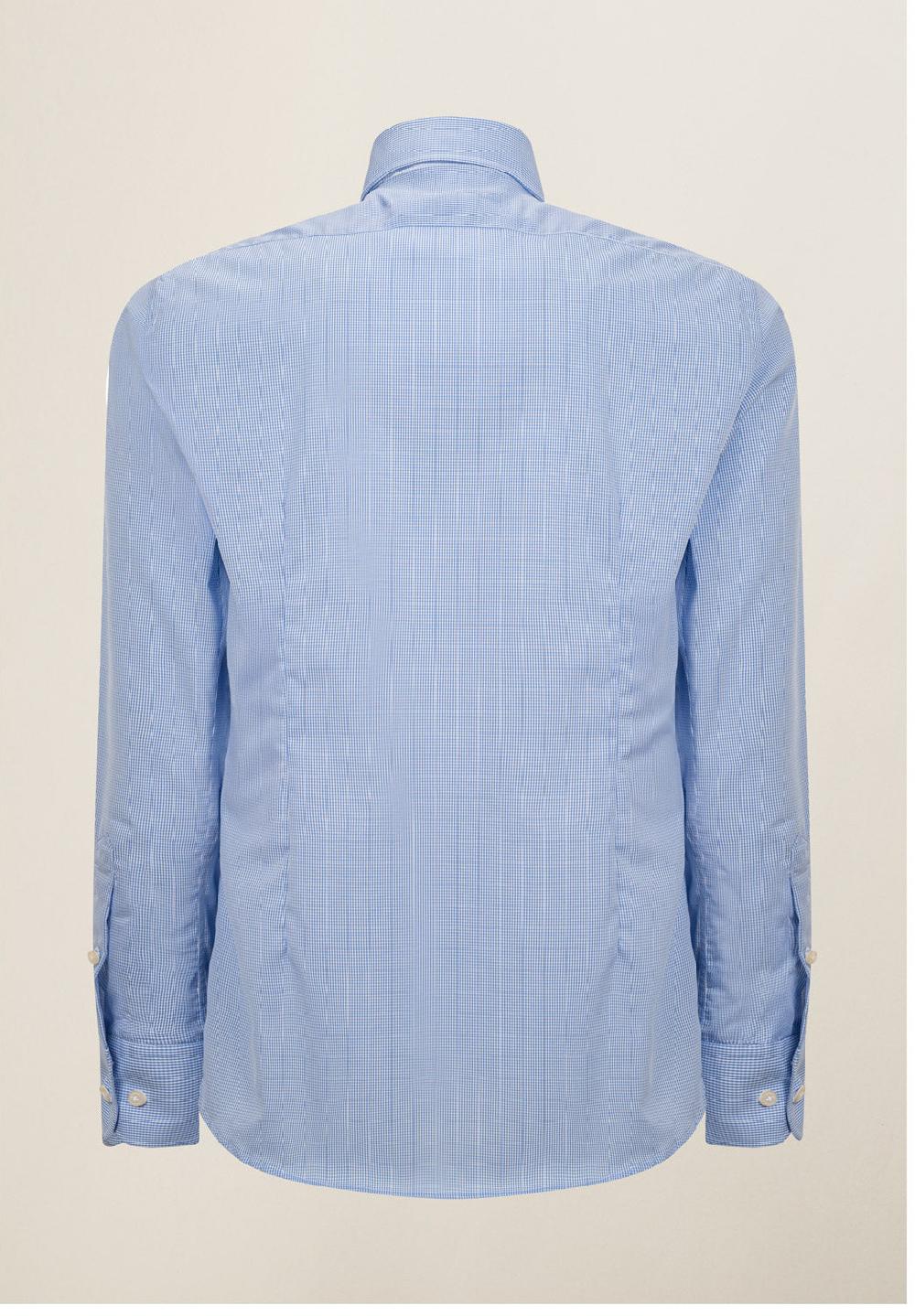 Angelico Camicia bianca azzurra vichy cotone no-stiro custom fit In Linea