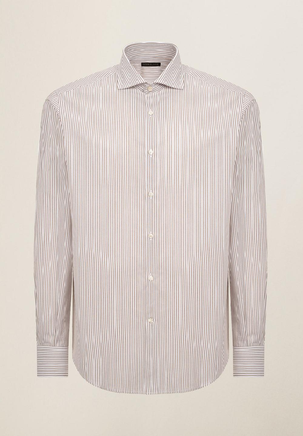 Angelico Camicia bianco marrone rigata cotone regular fit Nuovo
