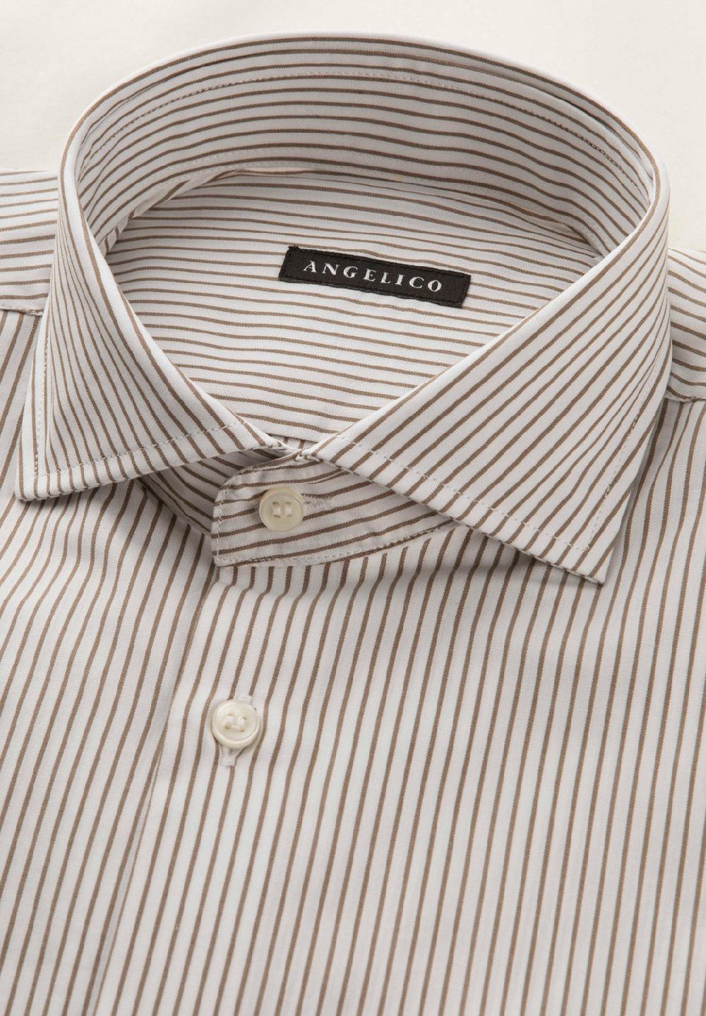 Angelico Camicia bianco marrone rigata cotone regular fit Nuovo