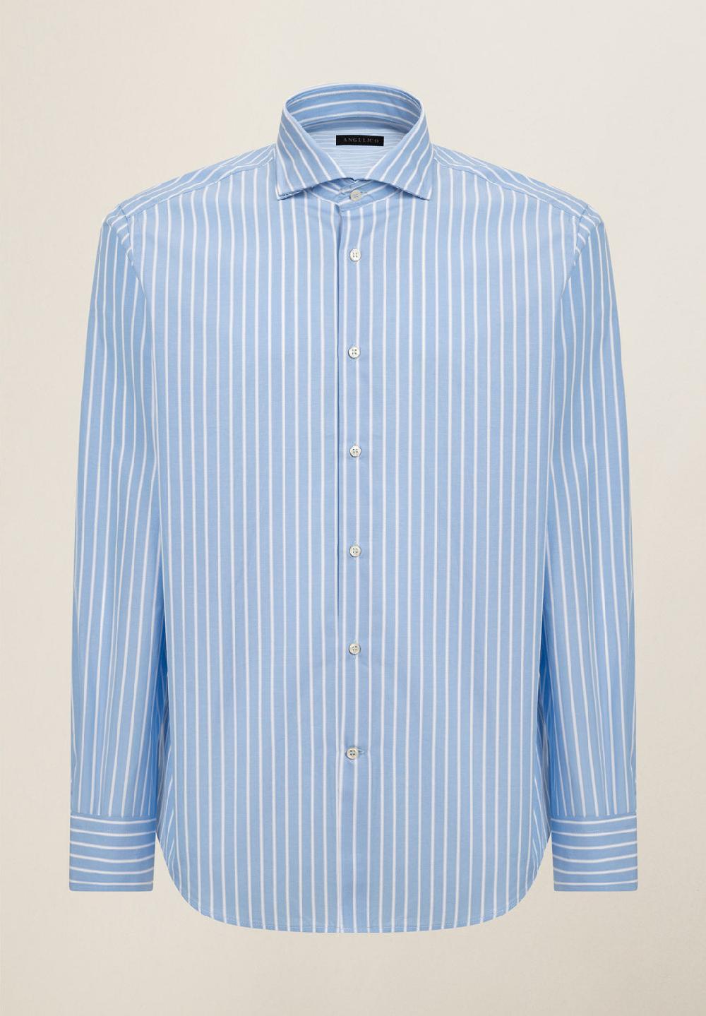 Angelico Camicia azzurro banco rigata cotone regular fit Qualità
