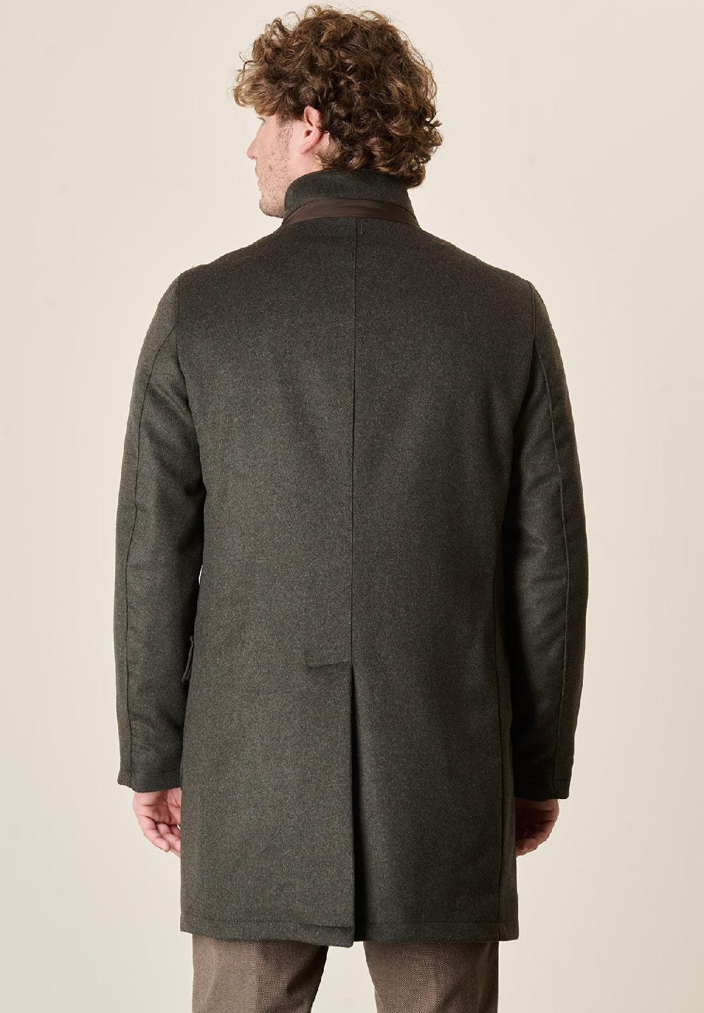 Angelico Cappotto verde misto cashmere collo coreano pettorina staccabile Spedizione Gratuita