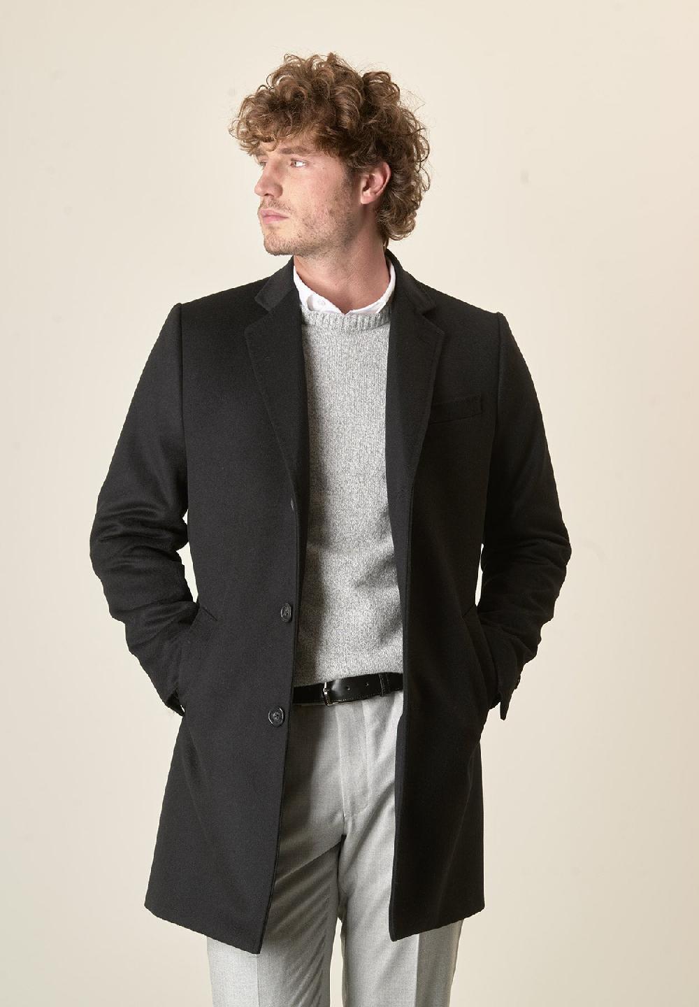 Angelico Cappotto nero misto cashmere pettorina staccabile Soddisfazione Garantita