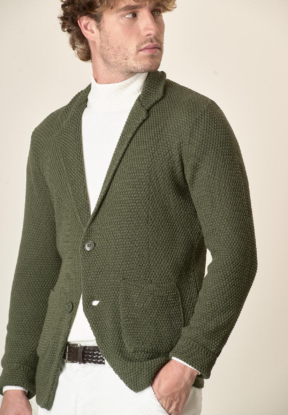 Angelico Giacca maglia verde misto lana grana di riso Convenienza