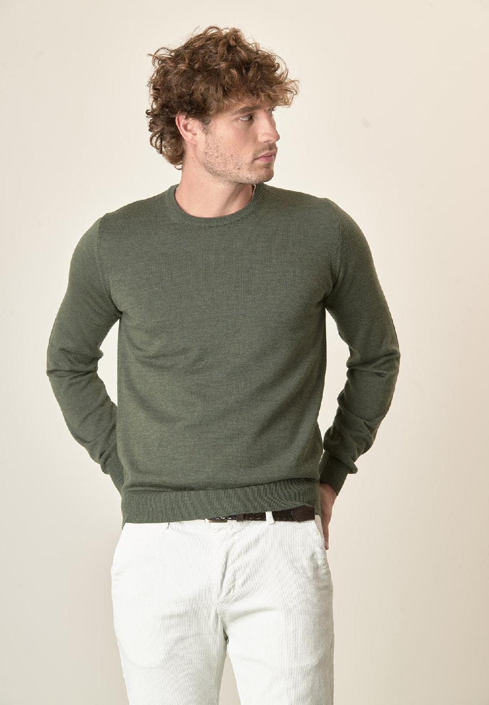 Angelico Girocollo verde kaki lana merinos extrafine Outlet