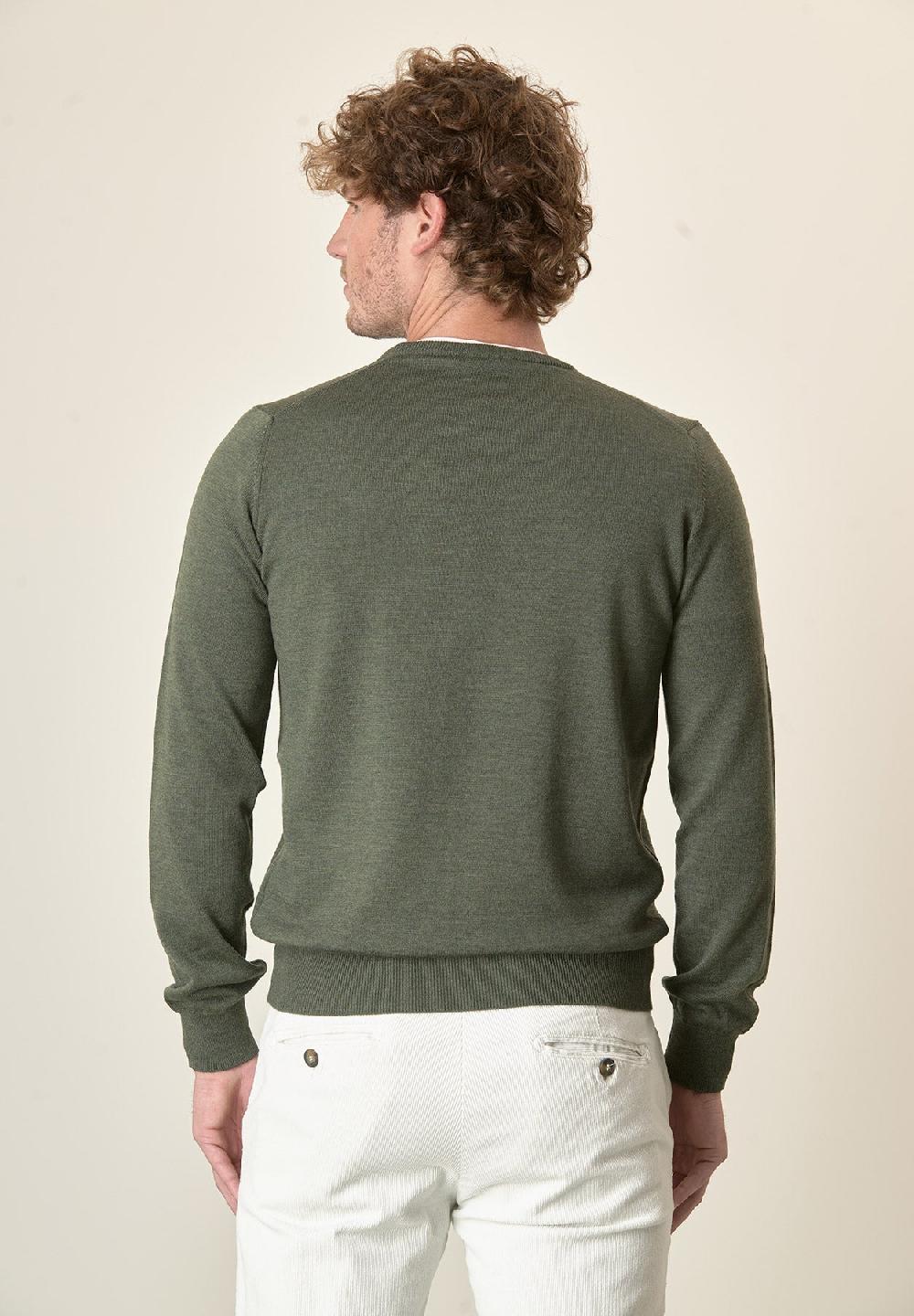 Angelico Girocollo verde kaki lana merinos extrafine Outlet