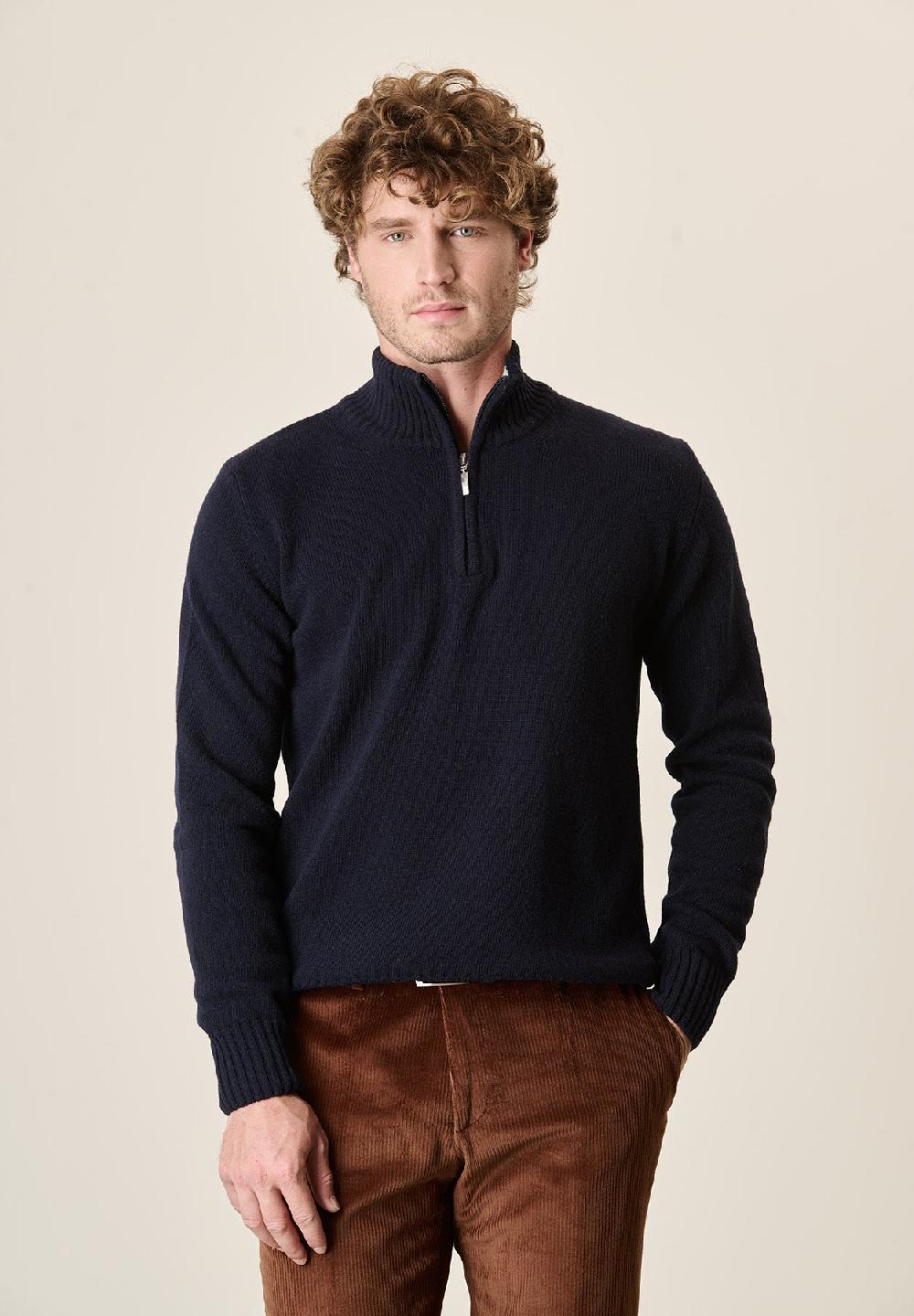 Angelico Lupetto zip blu navy misto lana Vendita Calda