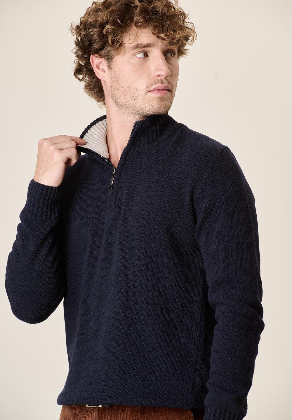 Angelico Lupetto zip blu navy misto lana Vendita Calda