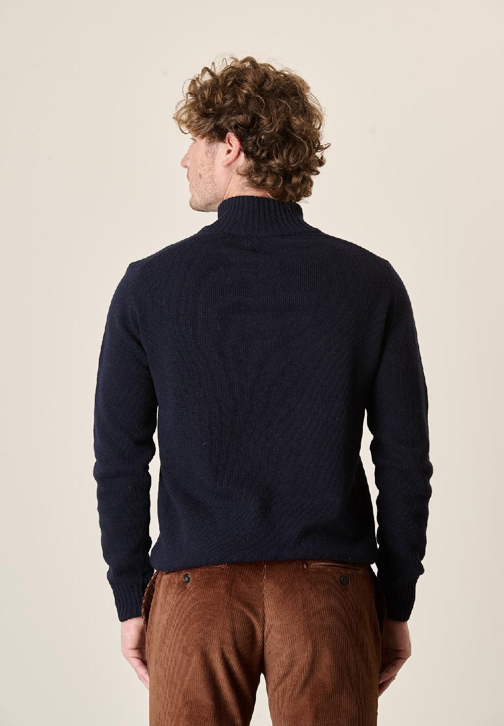Angelico Lupetto zip blu navy misto lana Vendita Calda