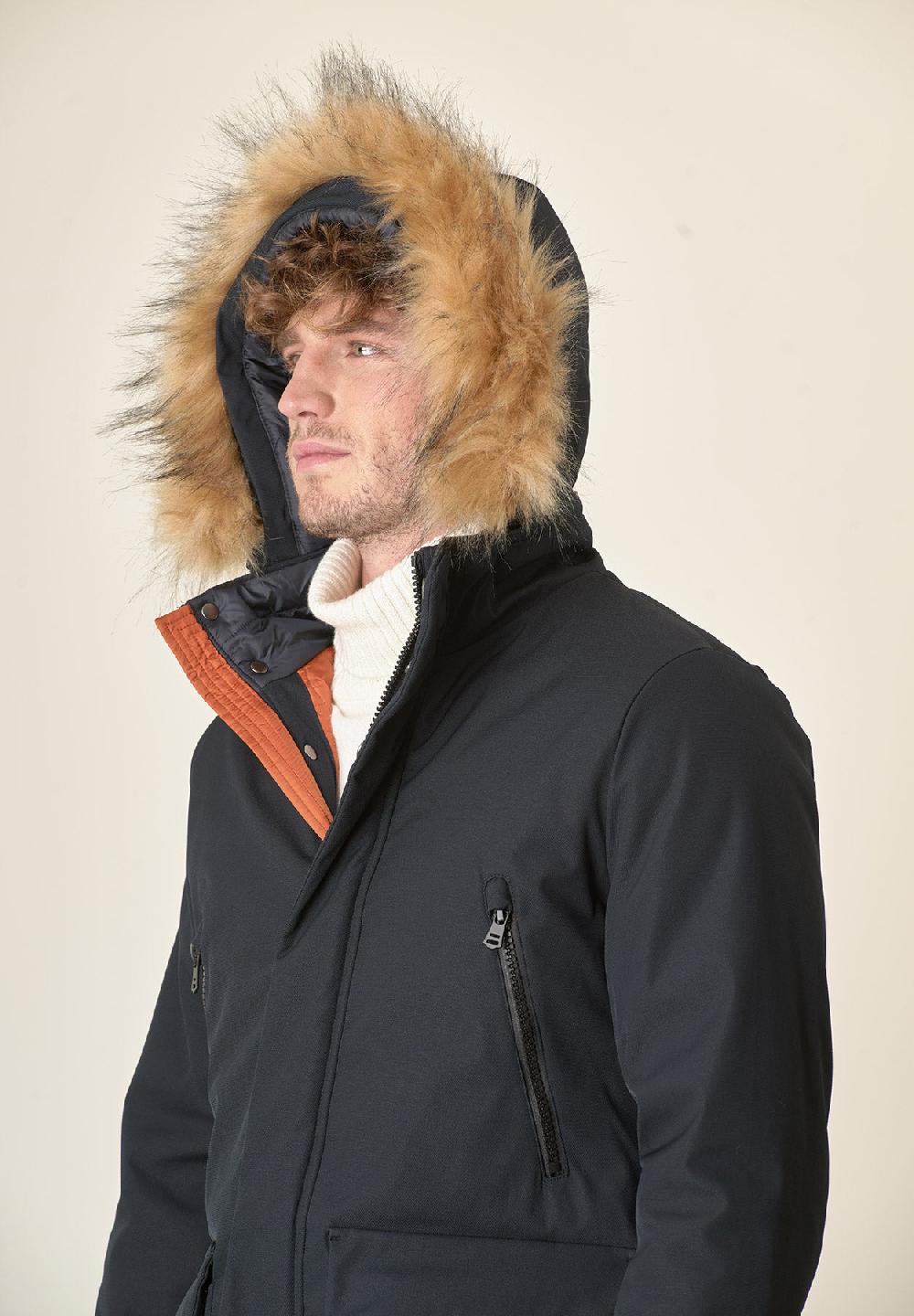 Angelico Parka blu navy pelliccia staccabile Offerte esclusive
