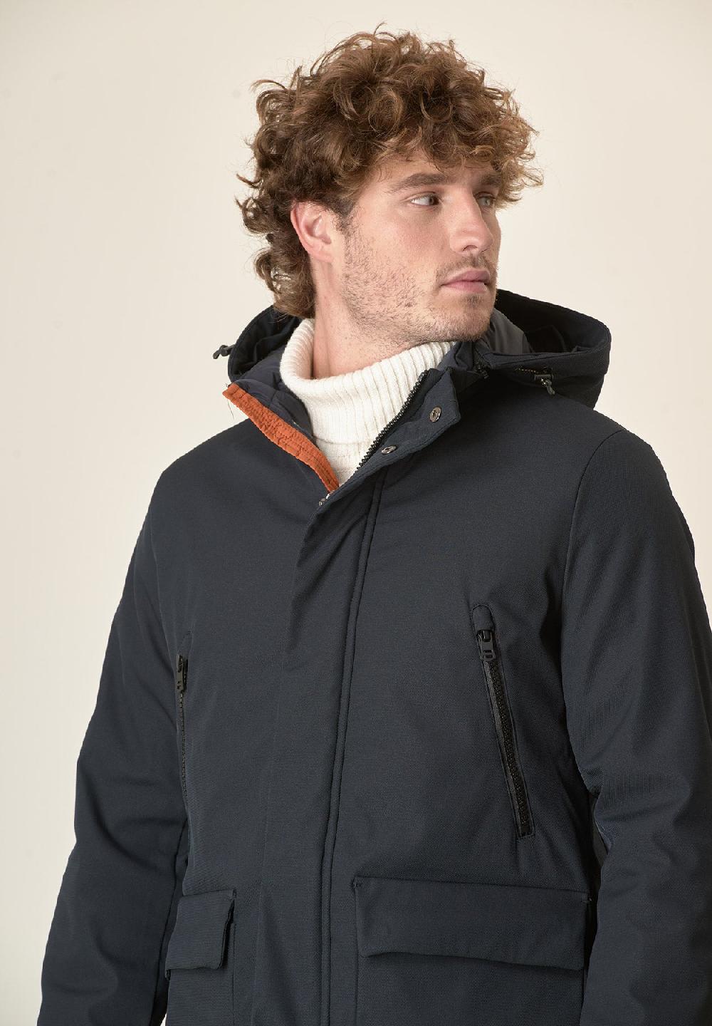 Angelico Parka blu navy pelliccia staccabile Offerte esclusive