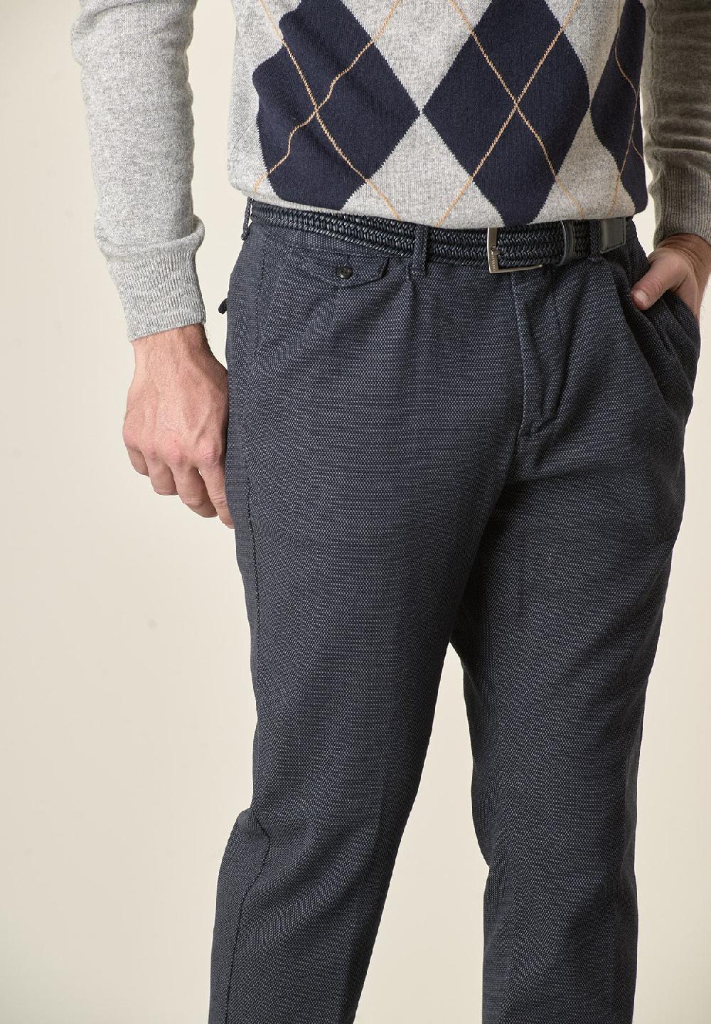 Angelico Pantalone blu microdisegno doppia pinces slim fit Bestseller