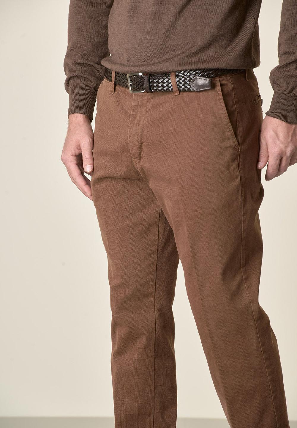 Angelico Pantalone marrone Galles cotone stretch regular fit Liquidazione
