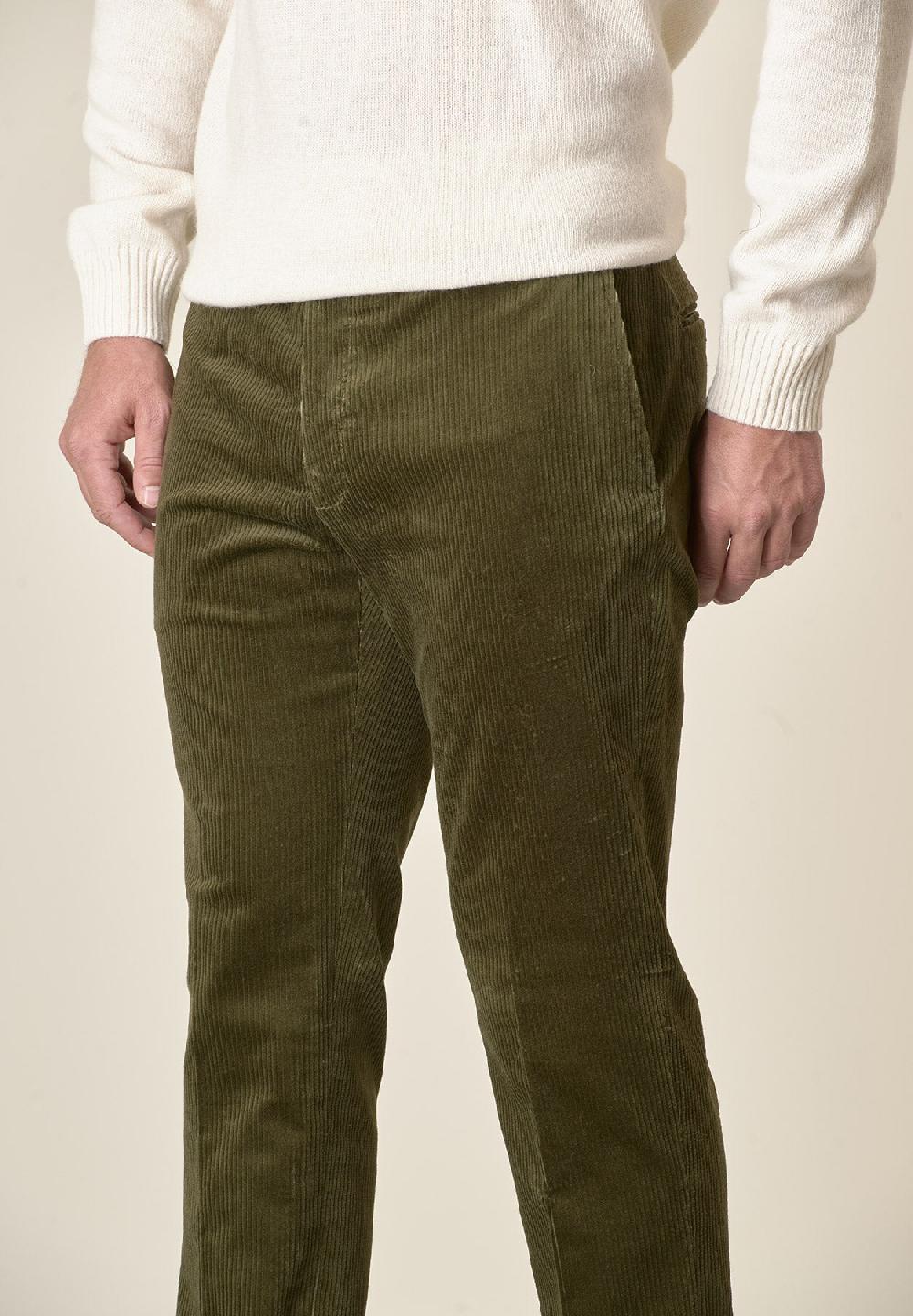 Angelico Pantalone verde velluto coste larghe custom fit Offerte giornaliere
