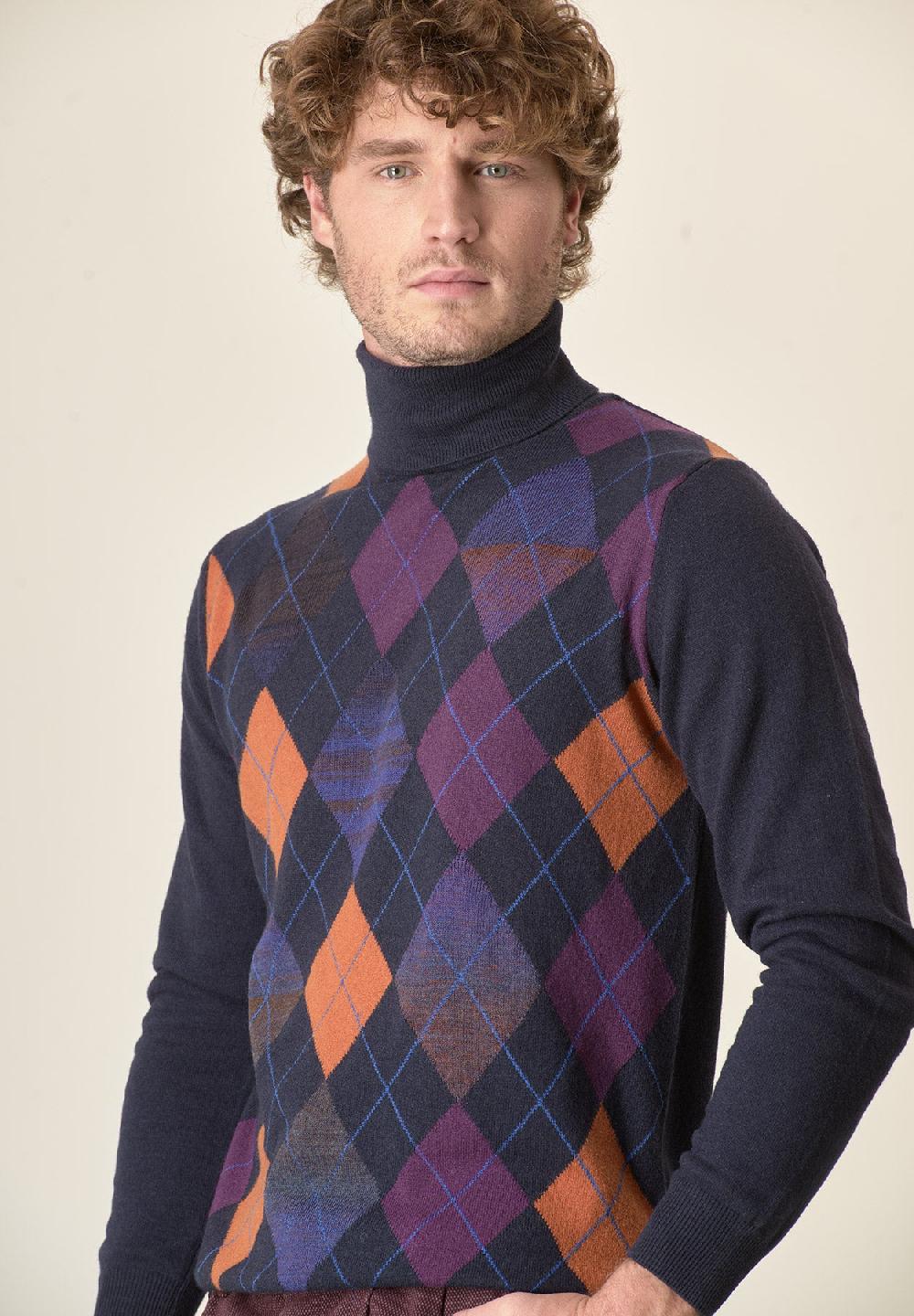 Angelico Dolcevita blu motivo rombi misto cashmere Ultimi due giorni