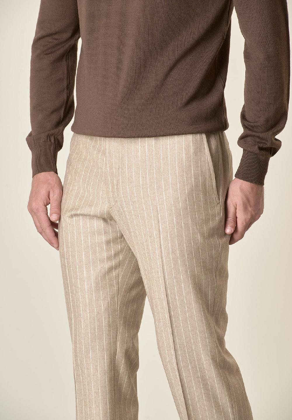 Angelico Pantalone beige gessato lana vergine custom fit Promozione temporanea