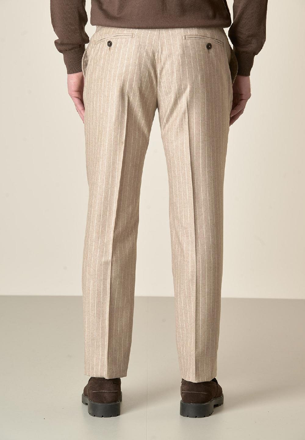 Angelico Pantalone beige gessato lana vergine custom fit Promozione temporanea