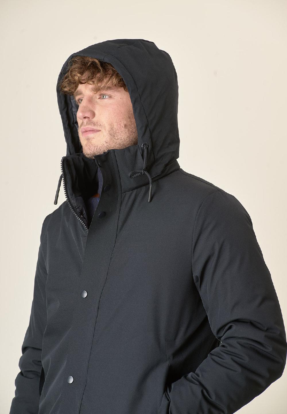 Angelico Giaccone blu tessuto tecnico cappuccio staccabile Fino al 65% di sconto