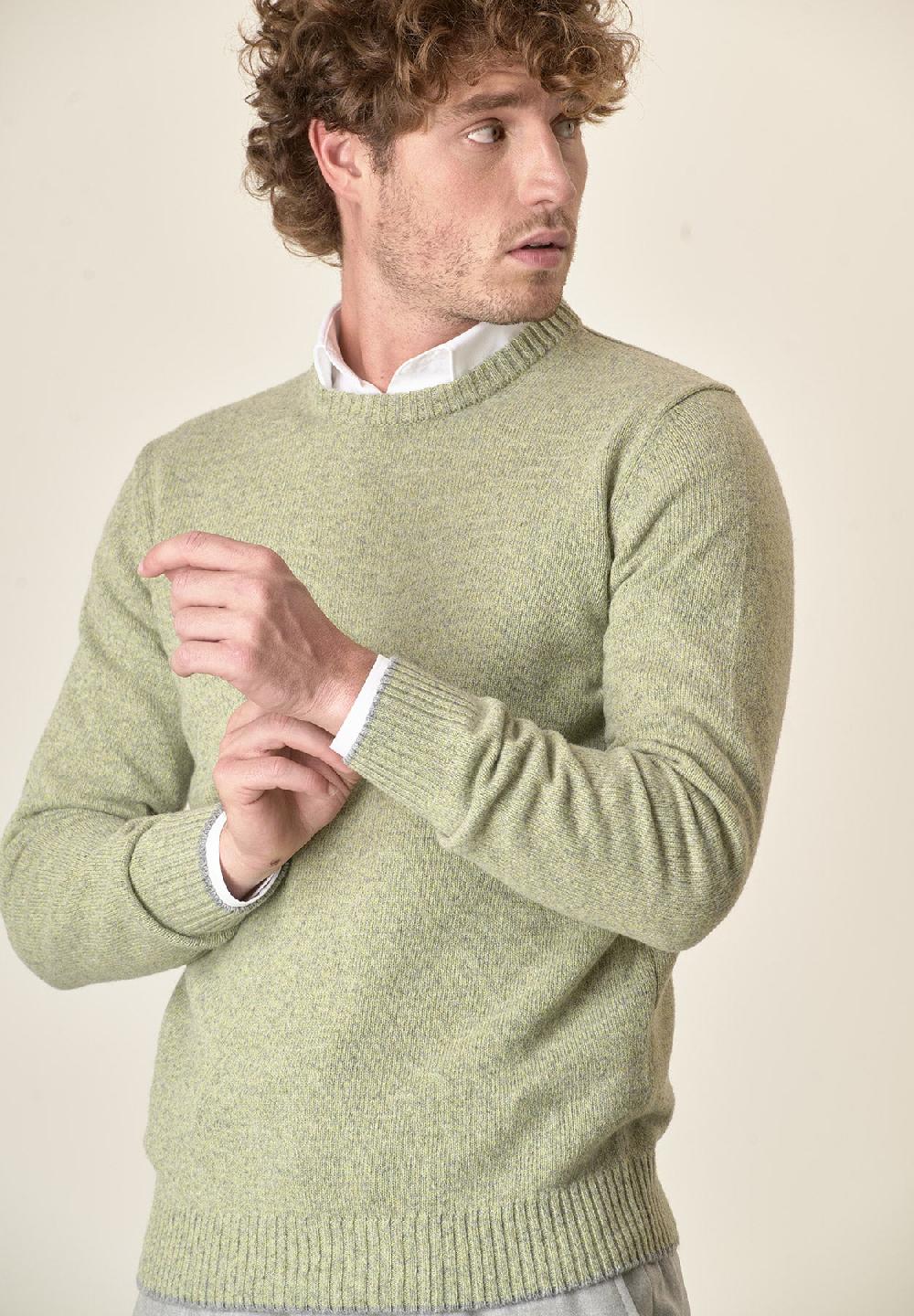 Angelico Girocollo verde moulinè misto lana Enormi sconti