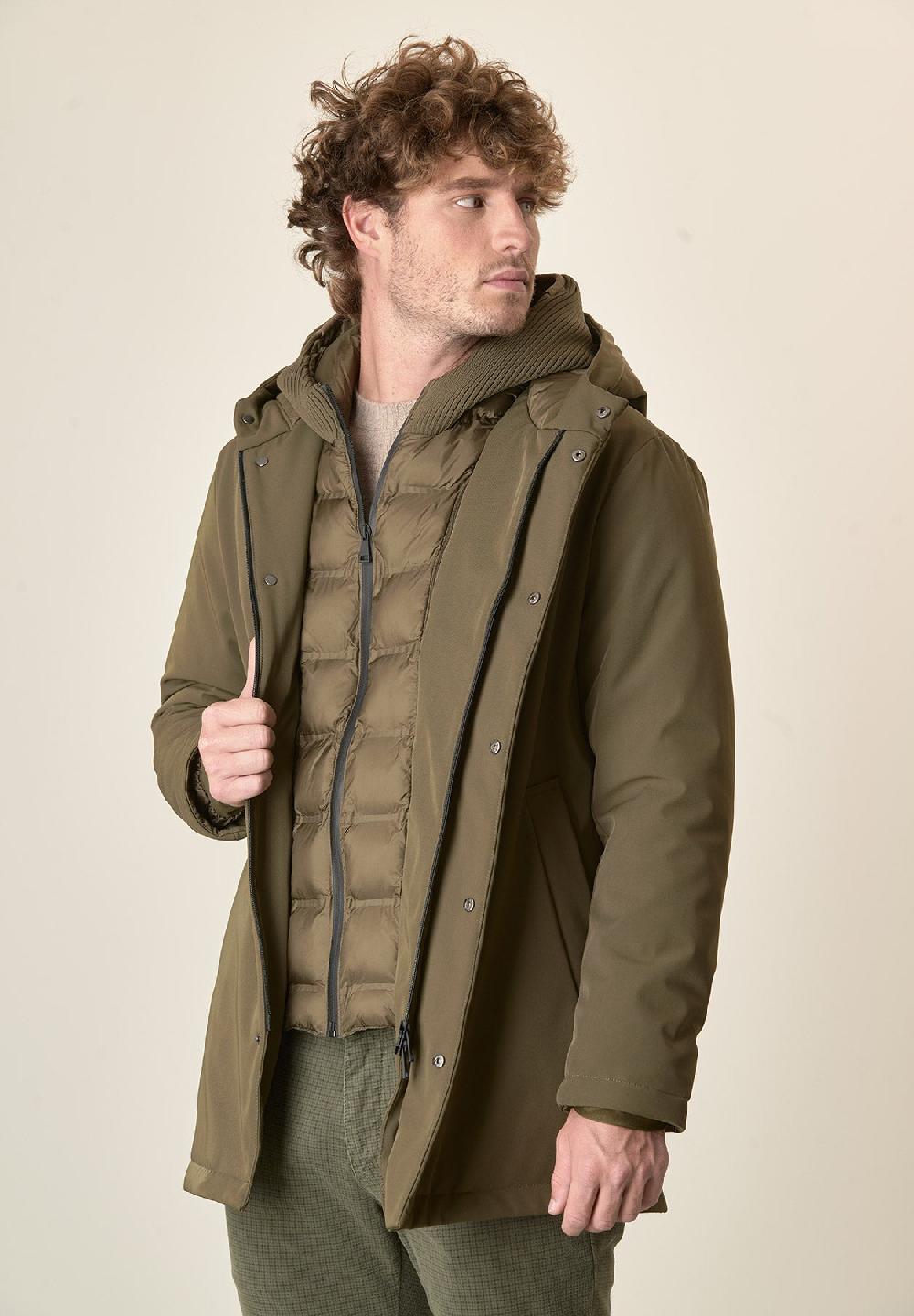 Angelico Giaccone verde militare cappuccio e pettorina staccabili 50% di sconto con spedizione gratuita