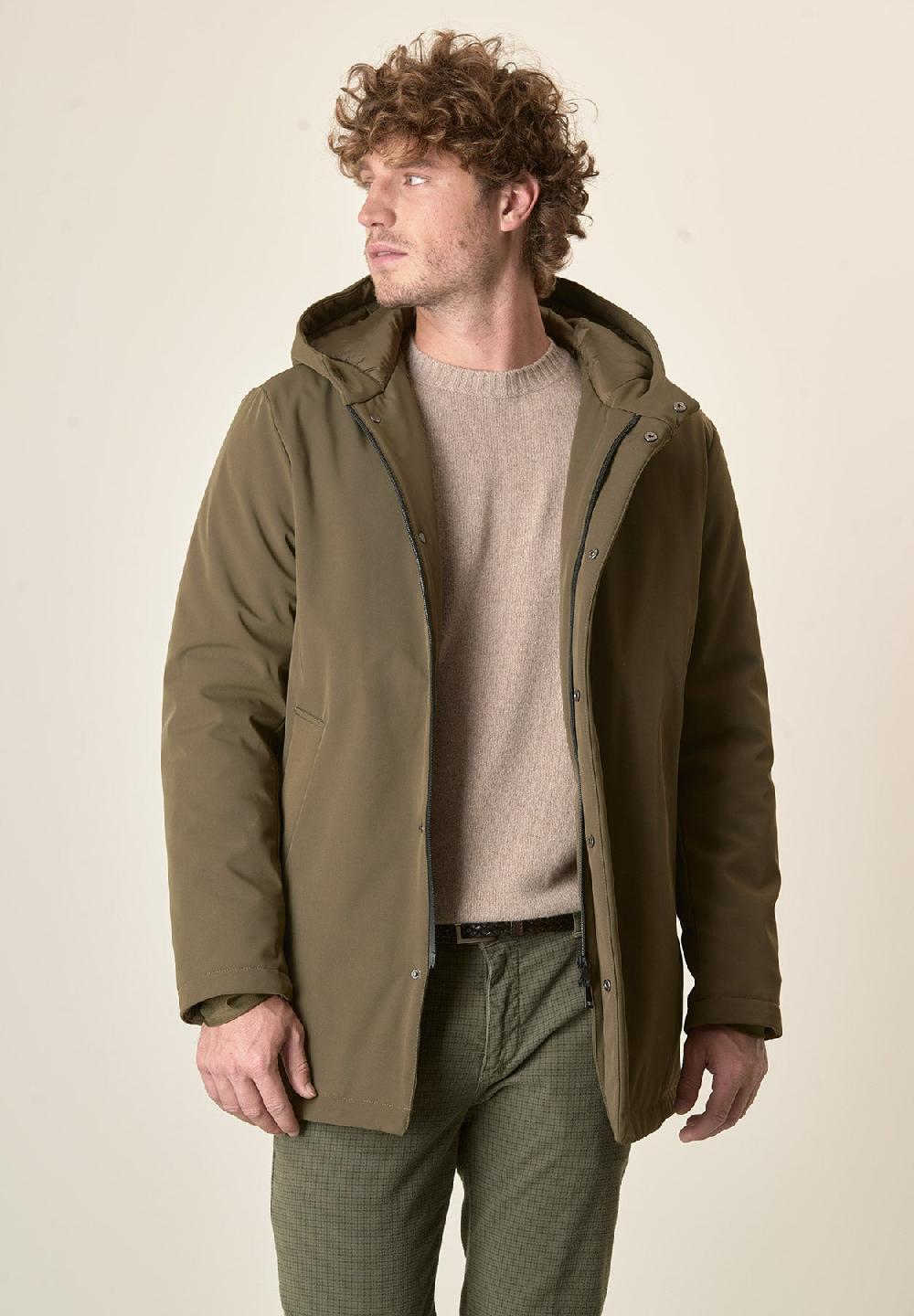 Angelico Giaccone verde militare cappuccio e pettorina staccabili 50% di sconto con spedizione gratuita