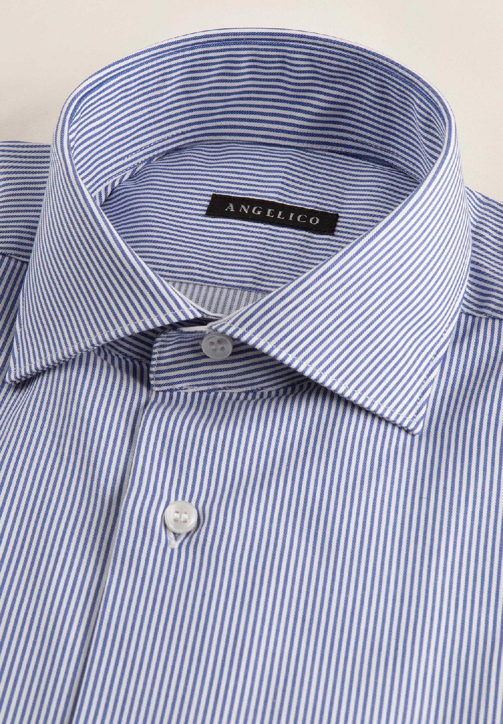 Angelico Camicia blu bianca bacchettina cotone comfort fit Duty-free