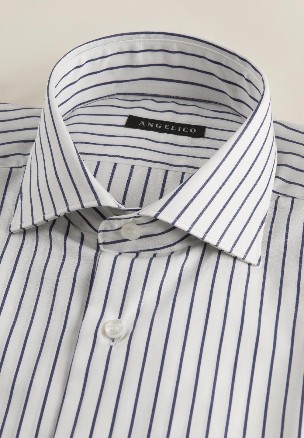 Angelico Camicia bianca blu rigata cotone slim fit 50% di sconto per tempo limitato