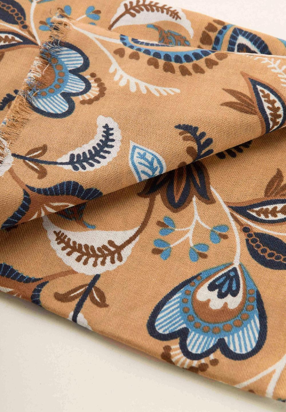 Angelico Sciarpa beige fantasia floreale lana cotone frange Italy