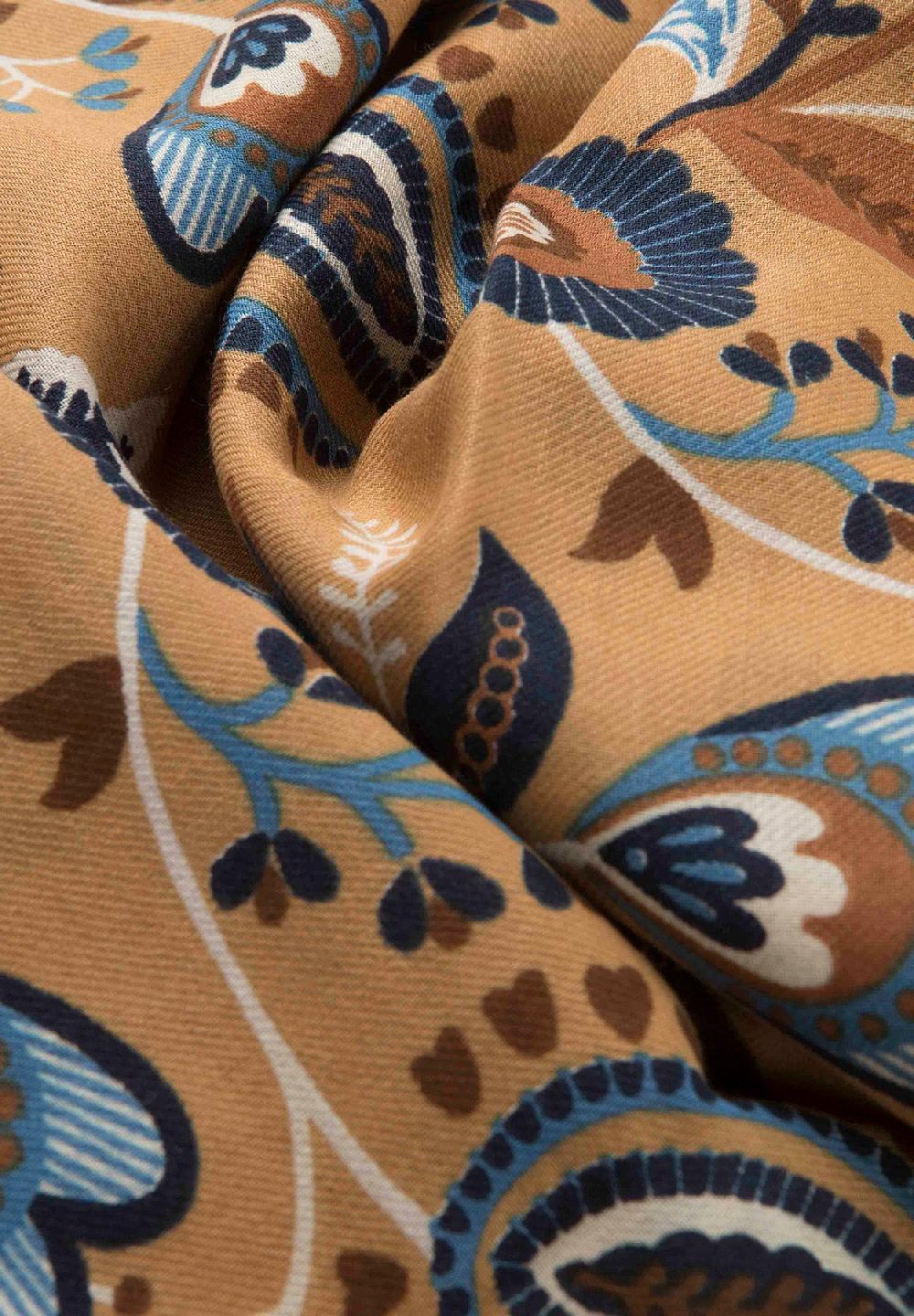Angelico Sciarpa beige fantasia floreale lana cotone frange Italy