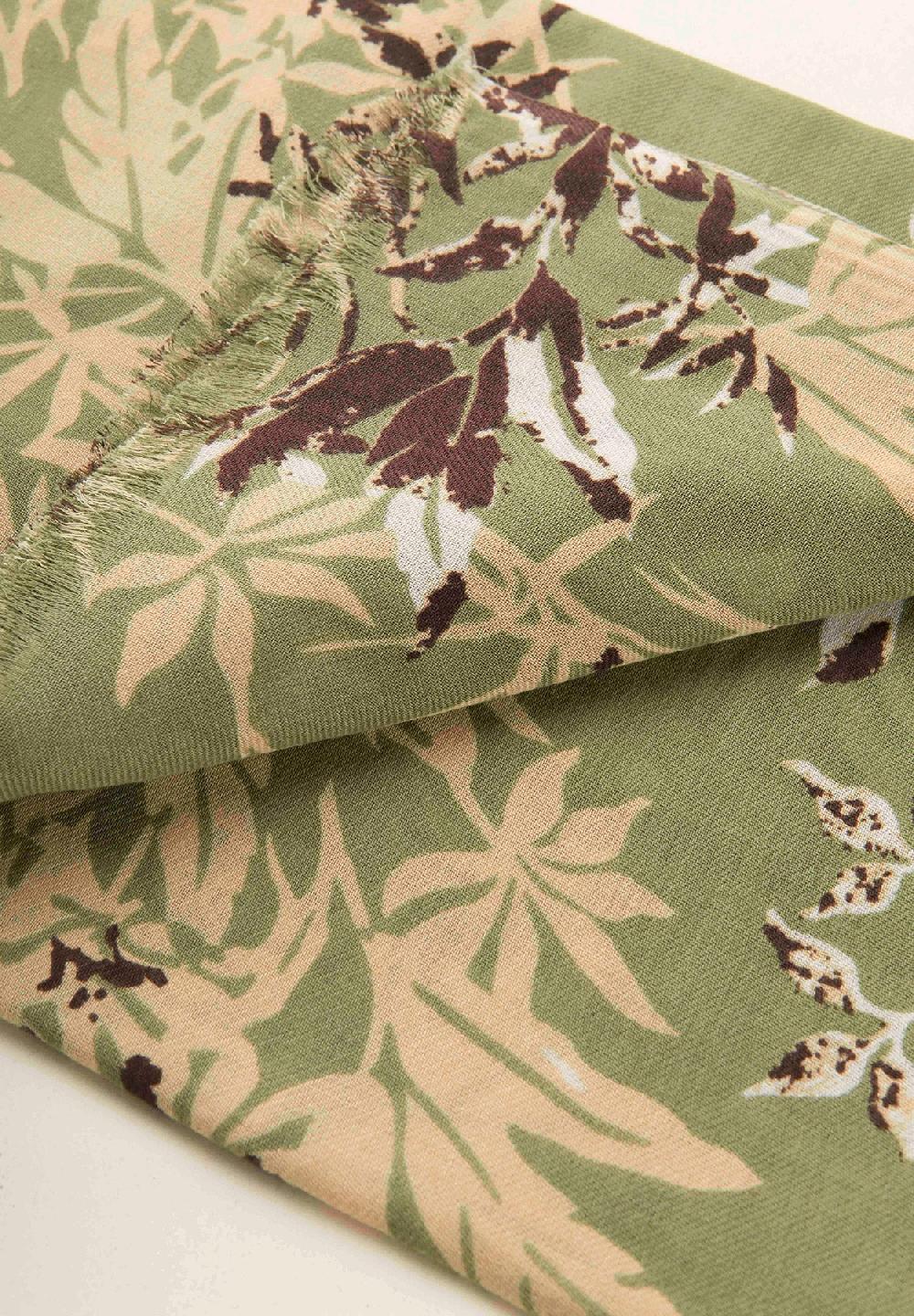 Angelico Sciarpa verde fantasia floreale lana cotone frange Italia
