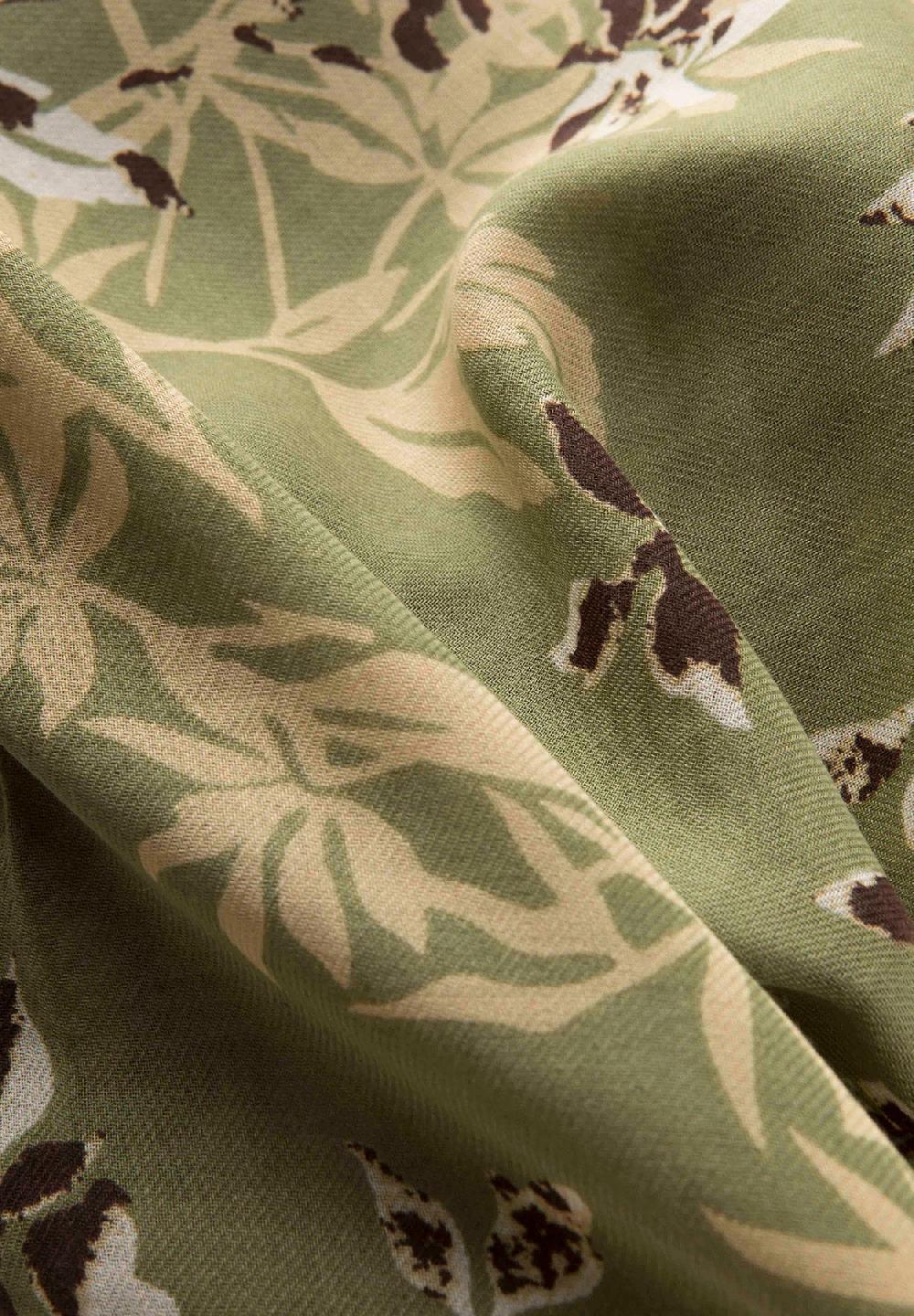 Angelico Sciarpa verde fantasia floreale lana cotone frange Italia
