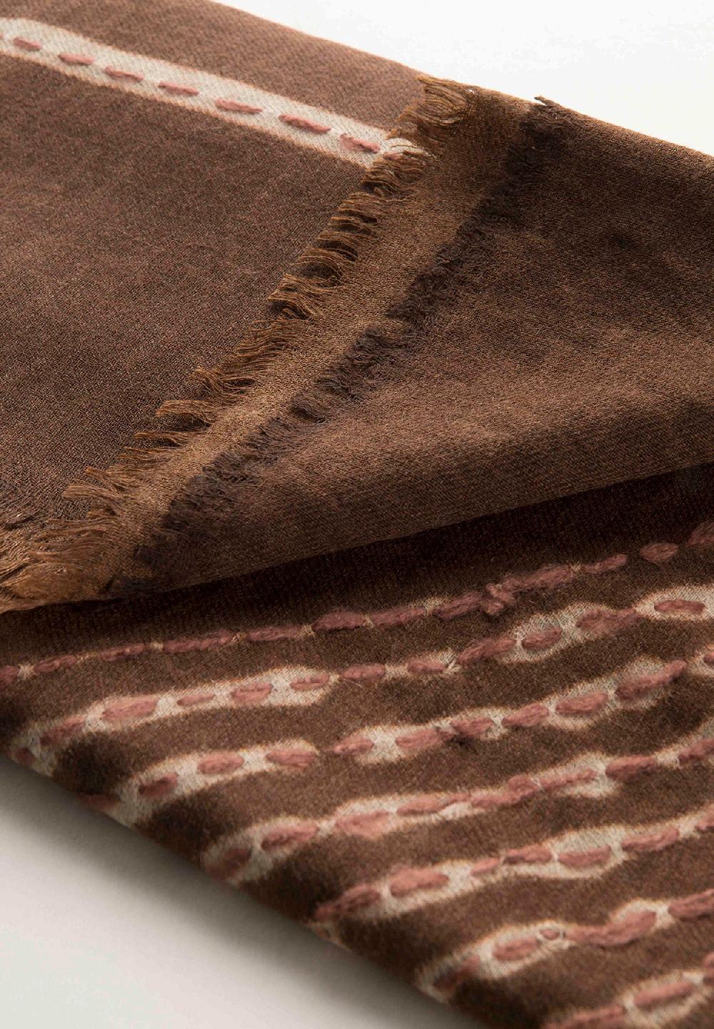 Angelico Sciarpa marrone ricamo beige lana frange Fino Al -60%