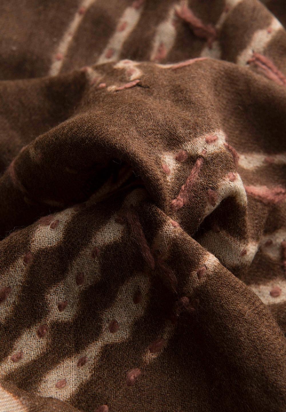 Angelico Sciarpa marrone ricamo beige lana frange Fino Al -60%