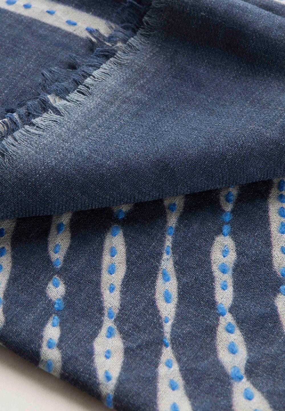 Angelico Sciarpa blu ricamo azzurro lana frange Shopping Online