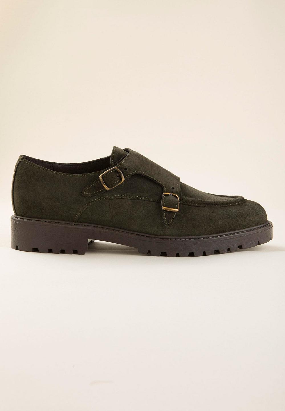 Angelico Monk doppia fibbia verde camoscio Saldi Di Fabbrica