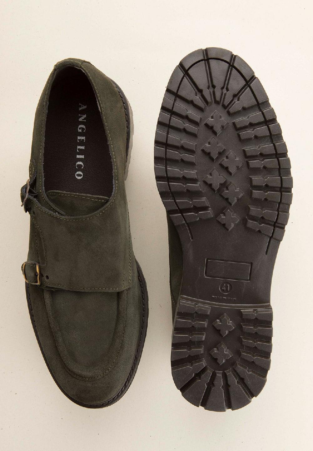 Angelico Monk doppia fibbia verde camoscio Saldi Di Fabbrica