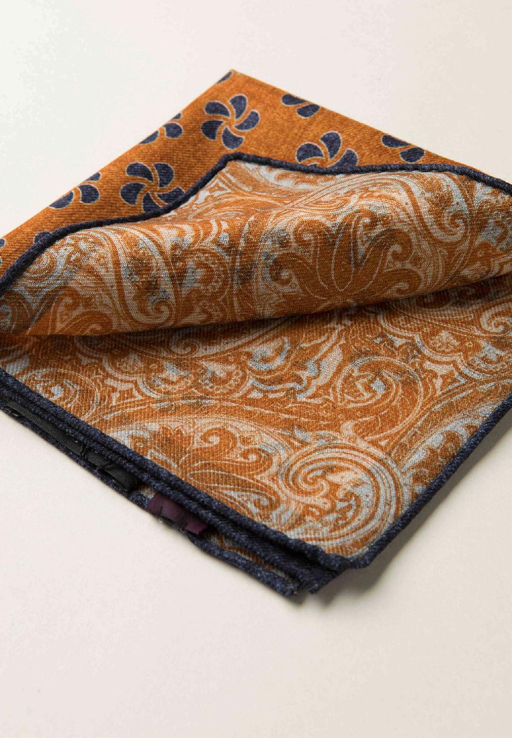Angelico Pochette arancione blu fronte retro lana Vendite stagionali