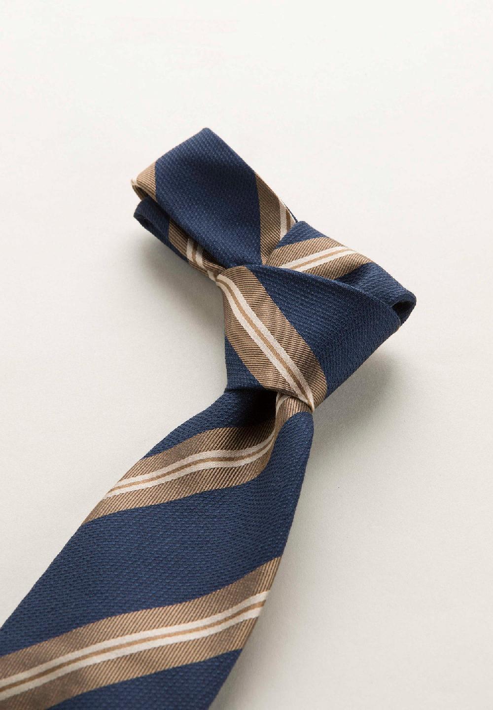 Angelico Cravatta blu nocciola regimental seta cotone Online Outlet