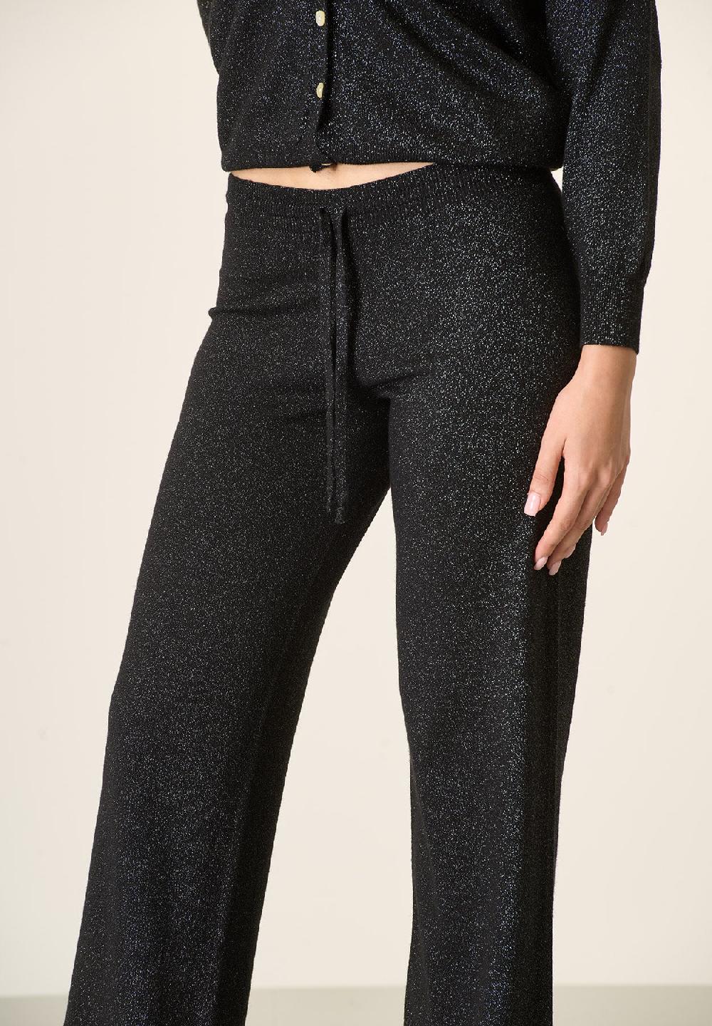 Angelico Pantalone nero lurex in maglia con coulisse Super Saving Price