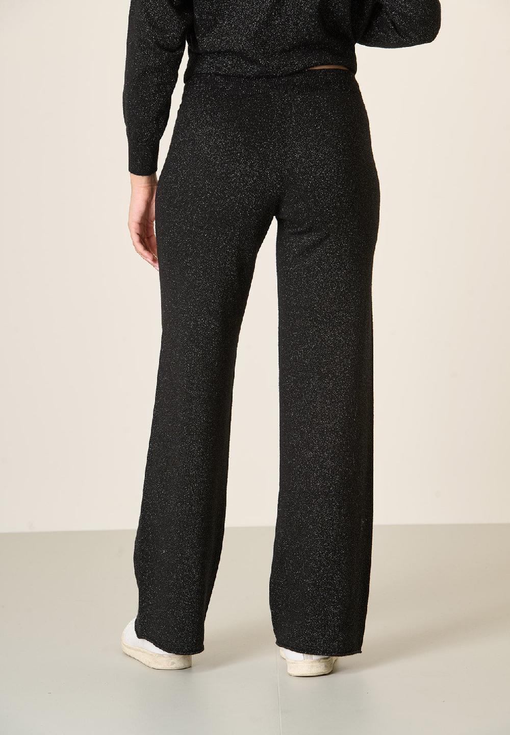 Angelico Pantalone nero lurex in maglia con coulisse Super Saving Price