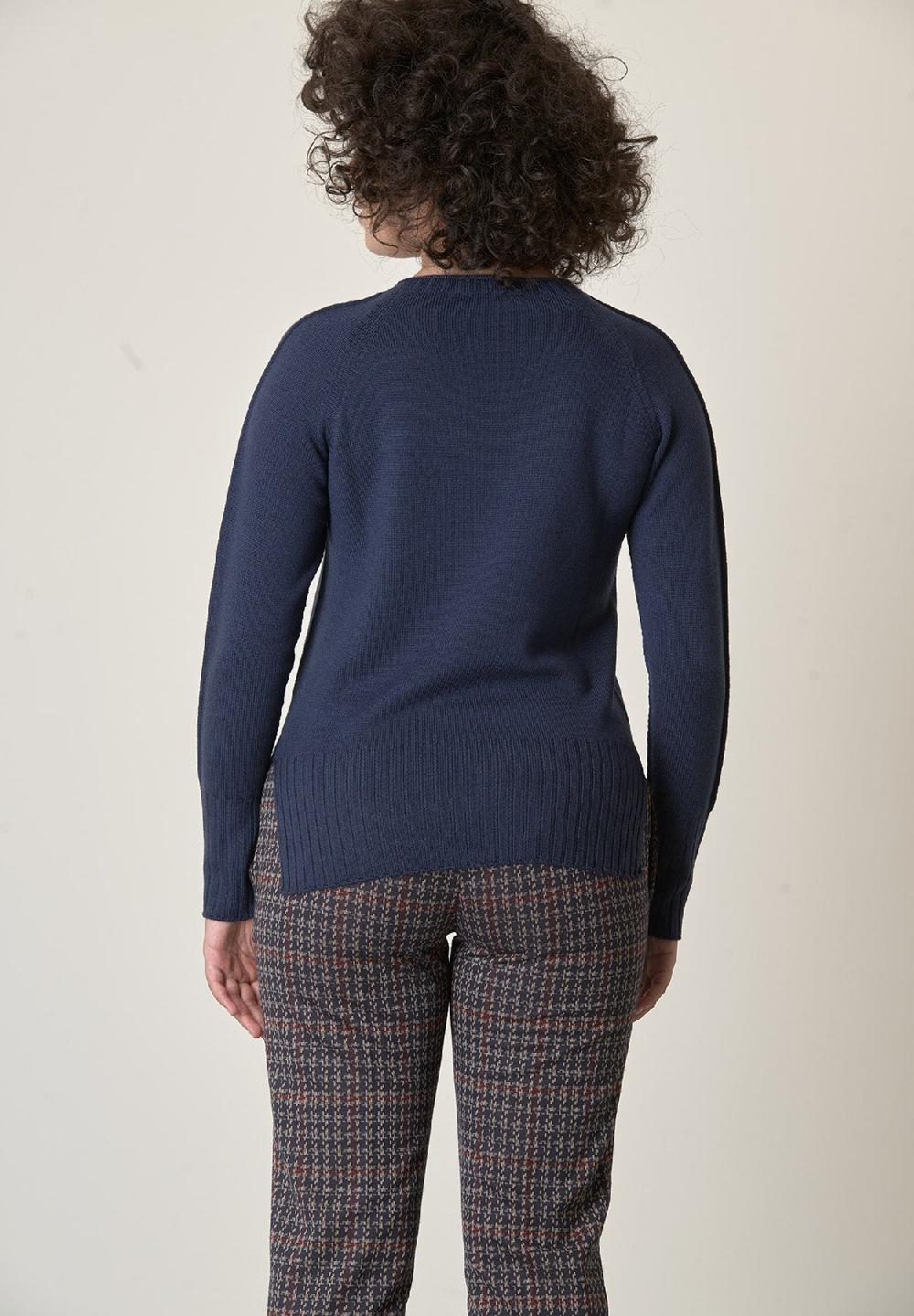 Angelico Girocollo blu lana merinos con spacchi Latest stili