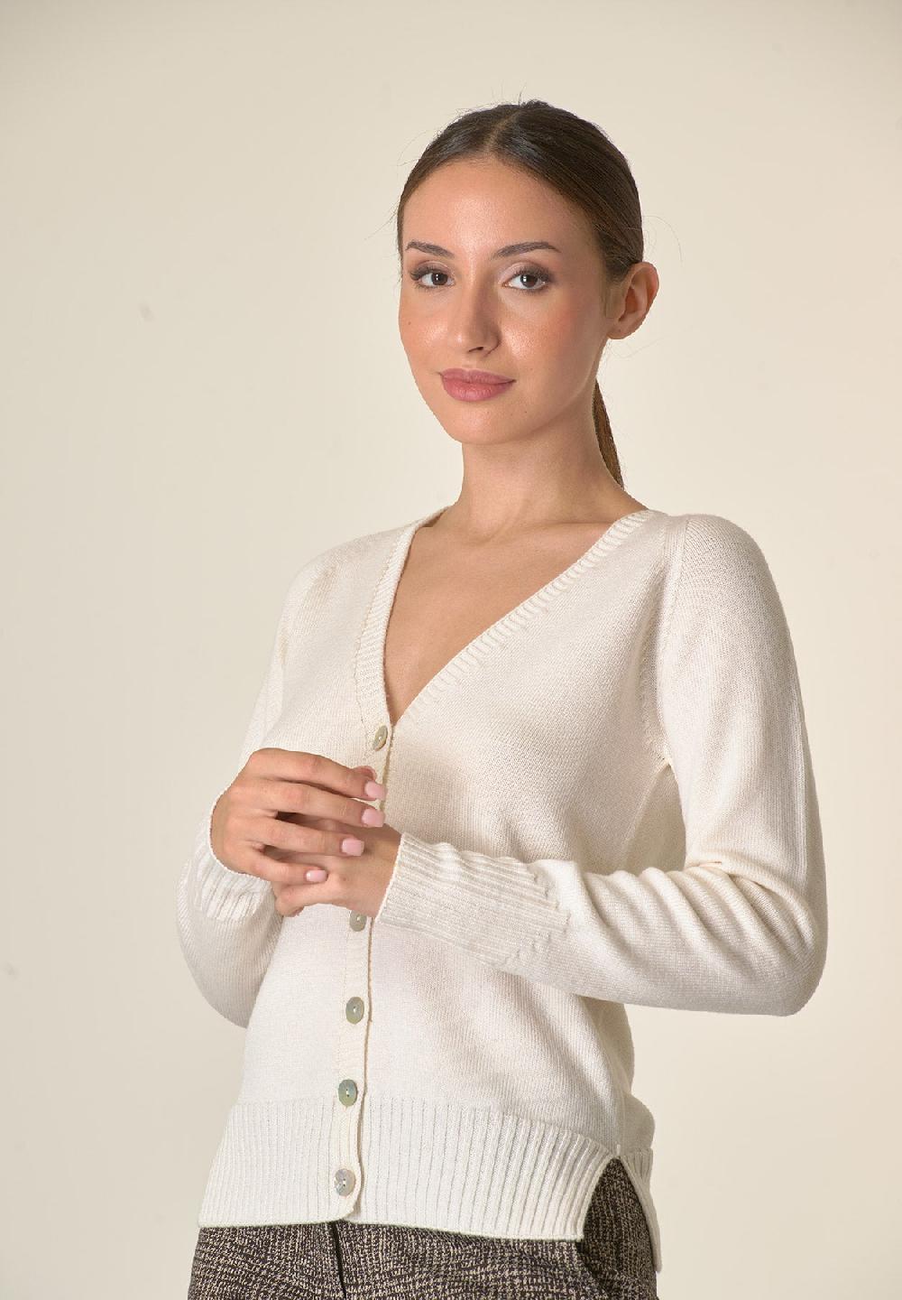 Angelico Cardigan ecrù lana merinos manica raglan Ultimi due giorni