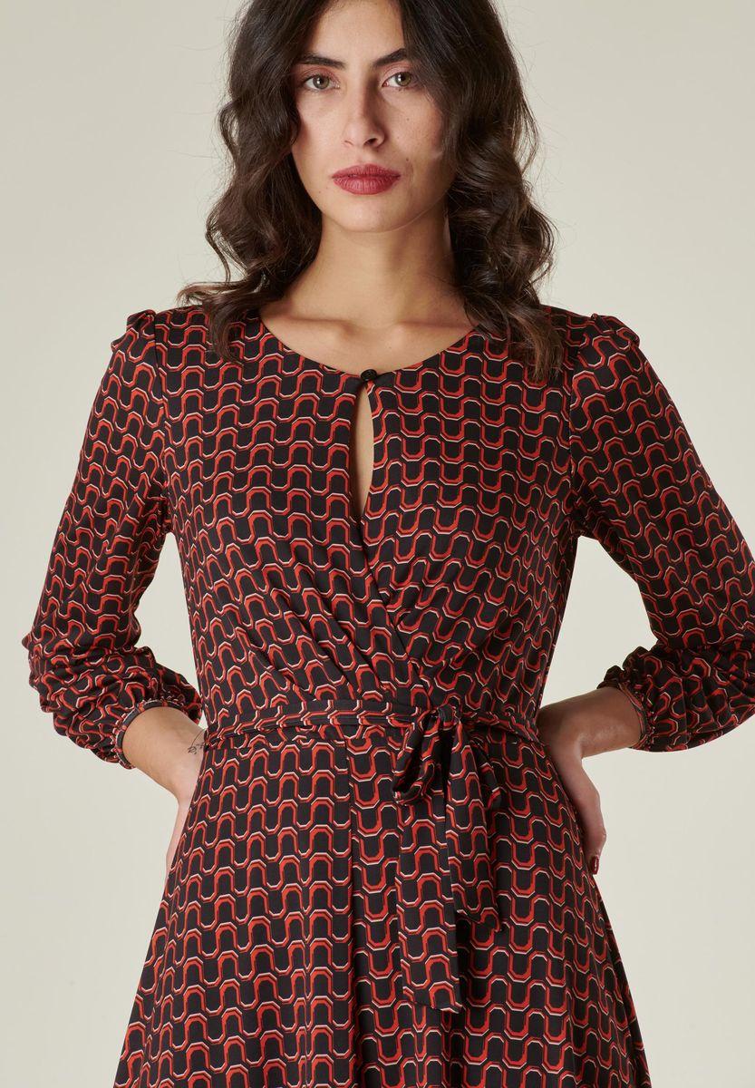 Angelico Abito fantasia nero-arancio midi Only for today