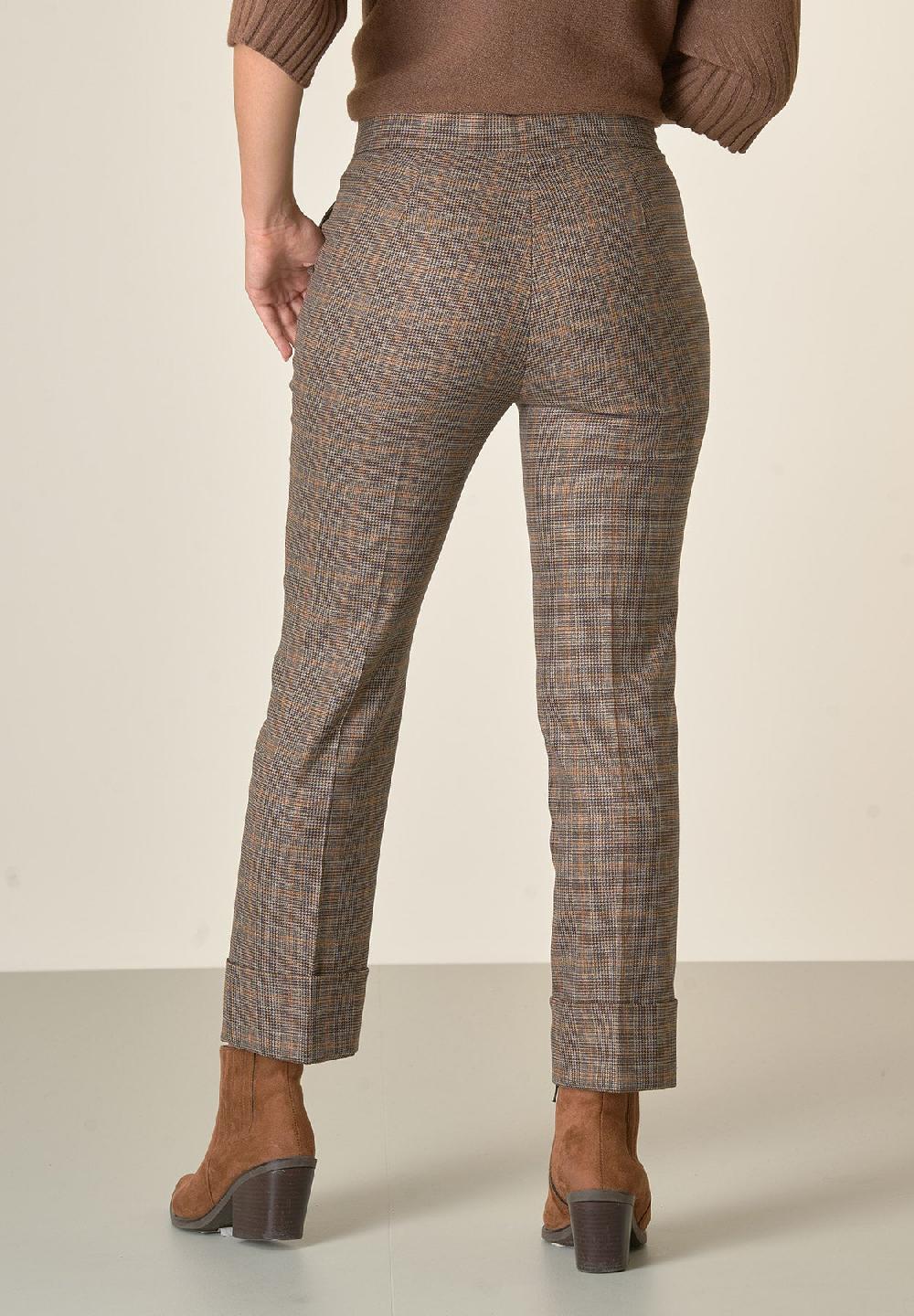Angelico Pantalone marrone Principe di Galles con risvolto Sostegno trimestrale