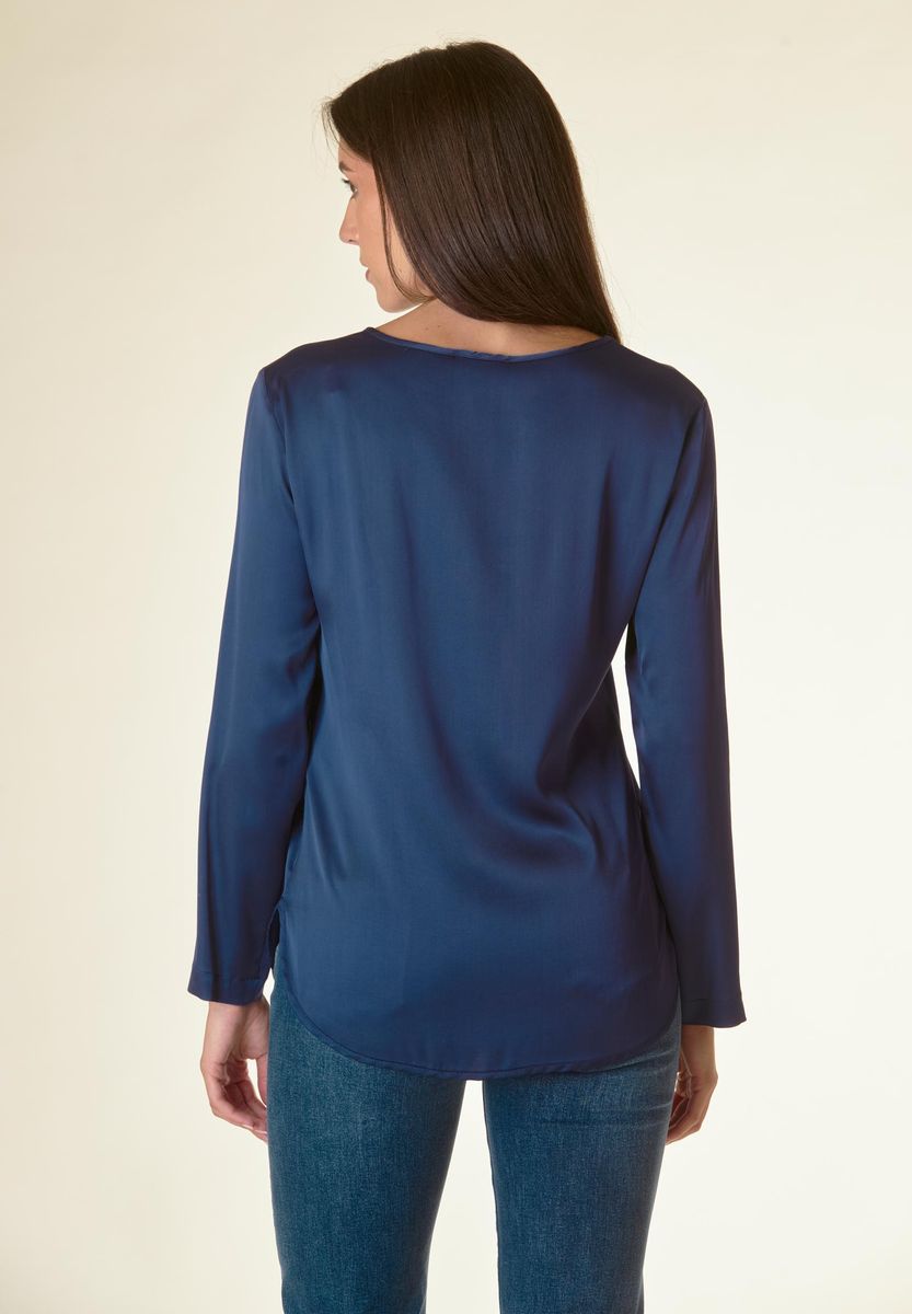Angelico Blusa blu manica lunga raso viscosa Discount Store per i nuovi prodotti