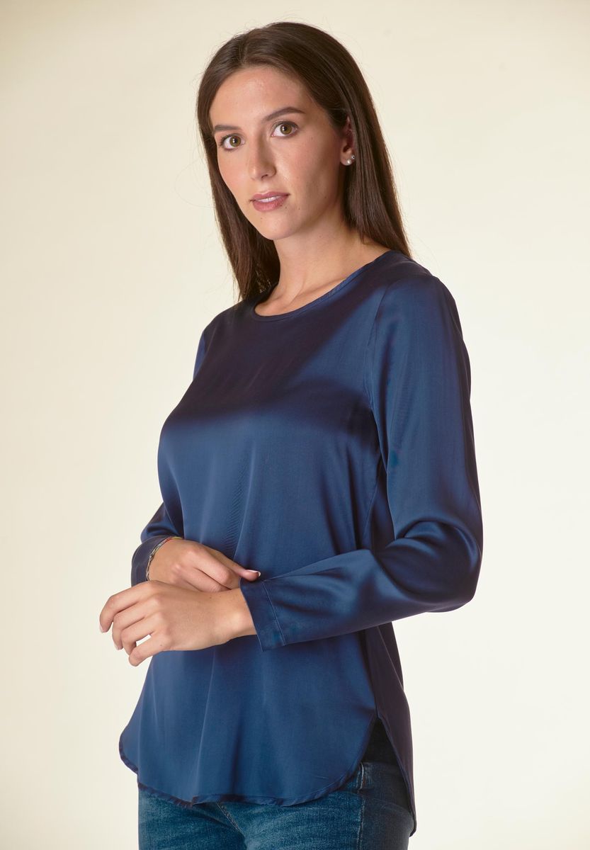 Angelico Blusa blu manica lunga raso viscosa Discount Store per i nuovi prodotti
